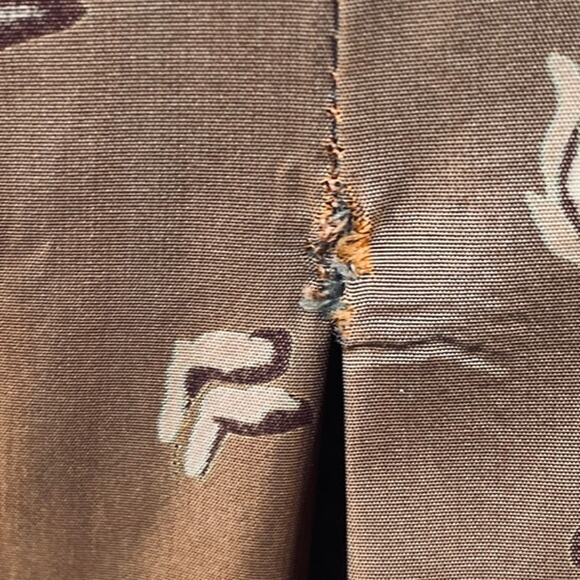 Vintage 40s 50s Floral Satin Sheath Dress V Neck Pockets Cinched Waist Brown 10 - Picture 10 of 12